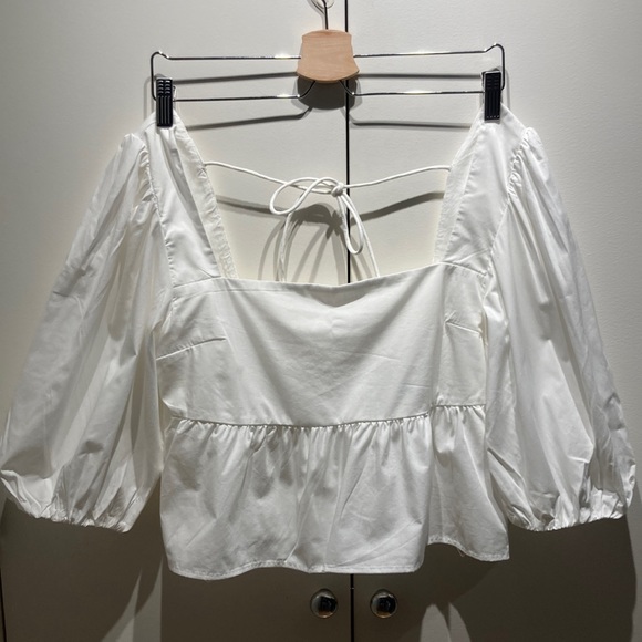 A&F Puff Sleeve Poplin Squareneck Top - Picture 4 of 7